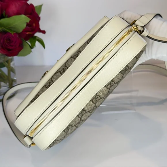GUCCI Horsebit 1955 Ivory Brown Ebony GG Supreme Leather Crossbody Shoulder Bag - Picture 10 of 13